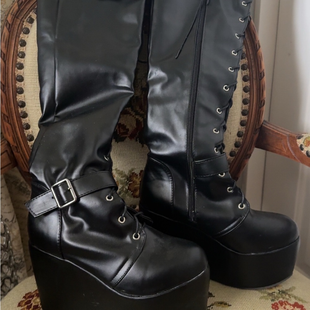 Black Platform Knee-High Boots
